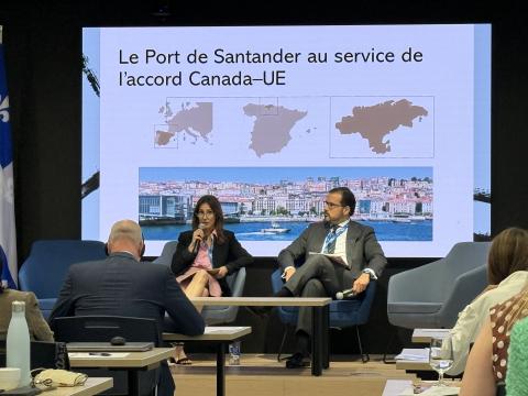 María Cuesta durante sus intervenciones en los debates de la Asamblea General de la Comisión Arco Atlántico.